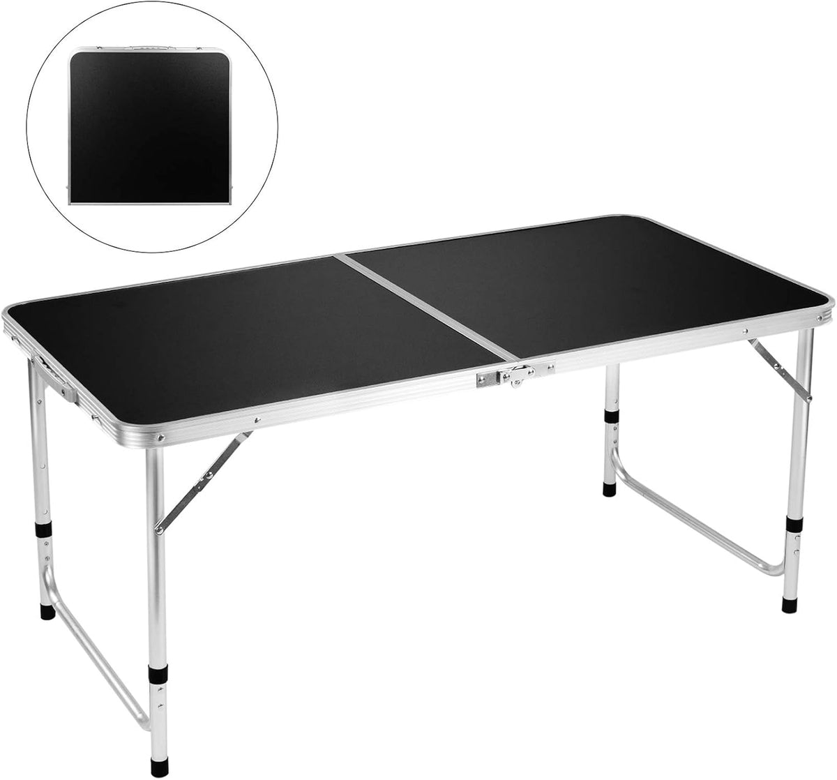 Folding Camping Table, 4 FT Aluminum Height Adjustable Lightweight Portable, Roll Up Top Weatherproof Rust Resistant, 47 x 24, Black I93057