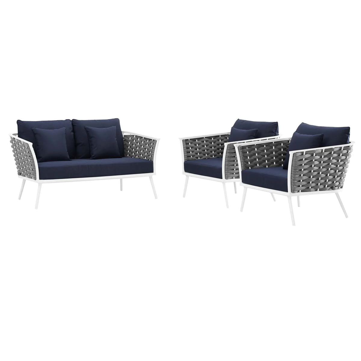 White Navy 3 Piece Aluminum Outdoor Sectional Sofa Set Y708