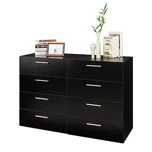 8 Drawer Black Wooden Double Dresser F4518