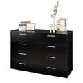 8 Drawer Black Wooden Double Dresser F4518