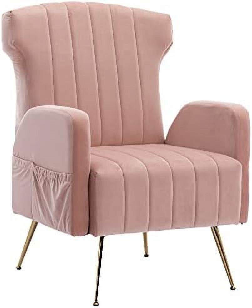 Brown Velvet Wing Back Accent Chair with Metal Gold Legs V24003