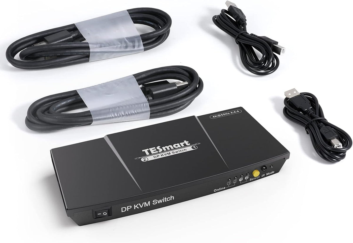 2 Port DisplayPort 4K@60Hz KVM Switcher with 2 Pcs 5ft KVM Cables and DP Cables W144
