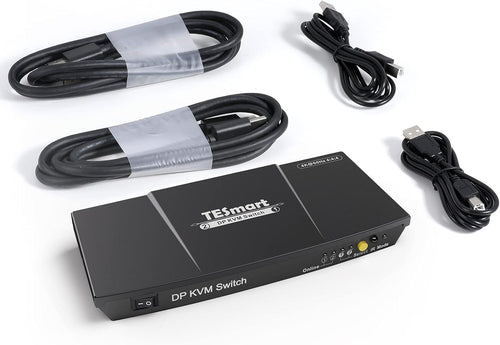 2 Port DisplayPort 4K@60Hz KVM Switcher with 2 Pcs 5ft KVM Cables and DP Cables W144