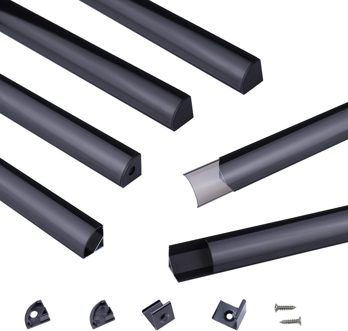 10 Pack 6.6FT Black Aluminum LED Channel System with Clear Cover Lens B560