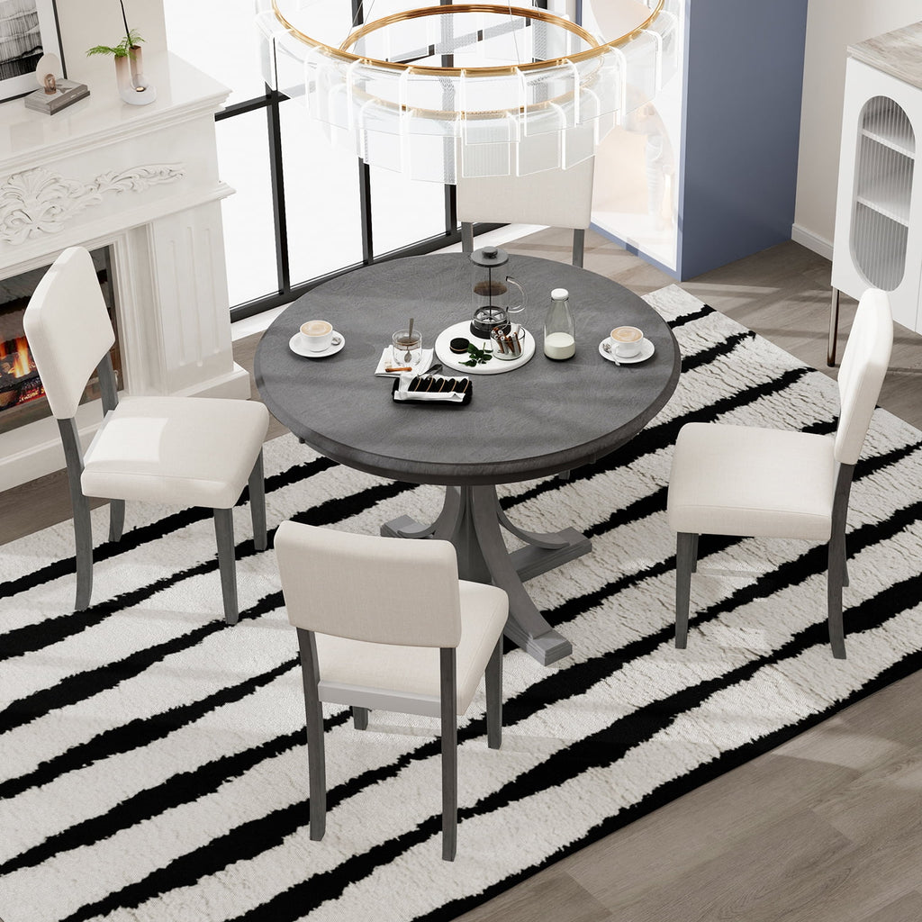 5 Piece Round Dining Table Set with 4 Upholstered Chairs B285