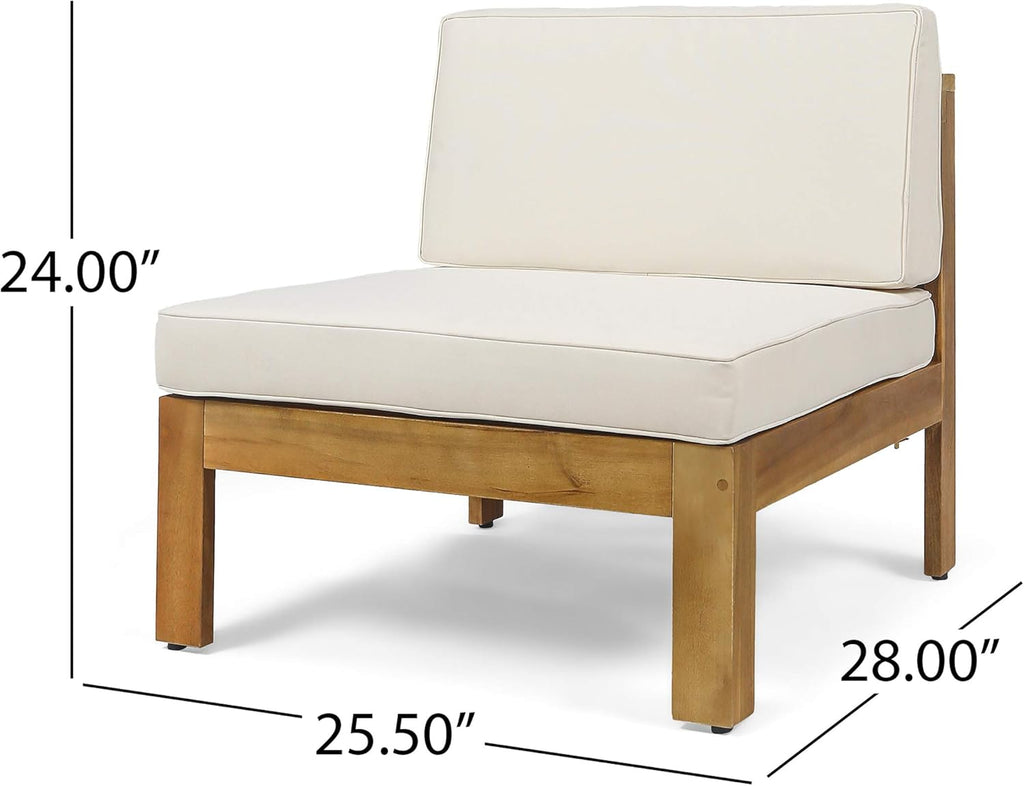 Teak Finish Beige 5 Piece Outdoor Acacia Wood Sofa Set I10310