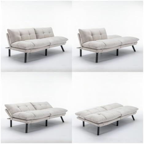 Velvet Futon Sofa Bed with Adjustable Backrest and Metal Legs O608389