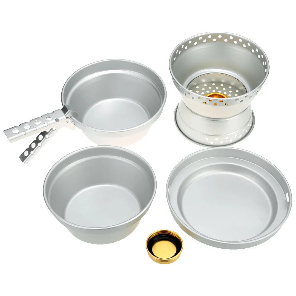 Portable Camping Cookware Mess Kit with Stand Pot Pan Cooking Set J9138