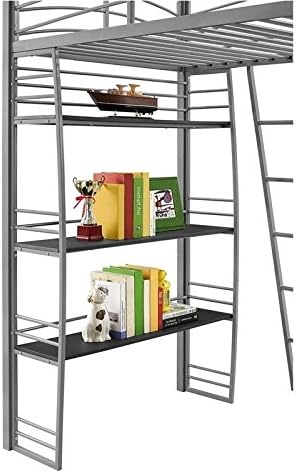 Gray Metal Twin Loft Bed with Desk and Bookcase O658