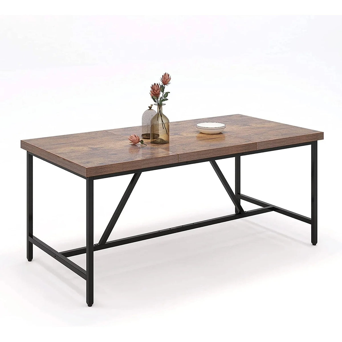 70 x 35 Inch Large Wood Dining Table with Metal Frame U7276