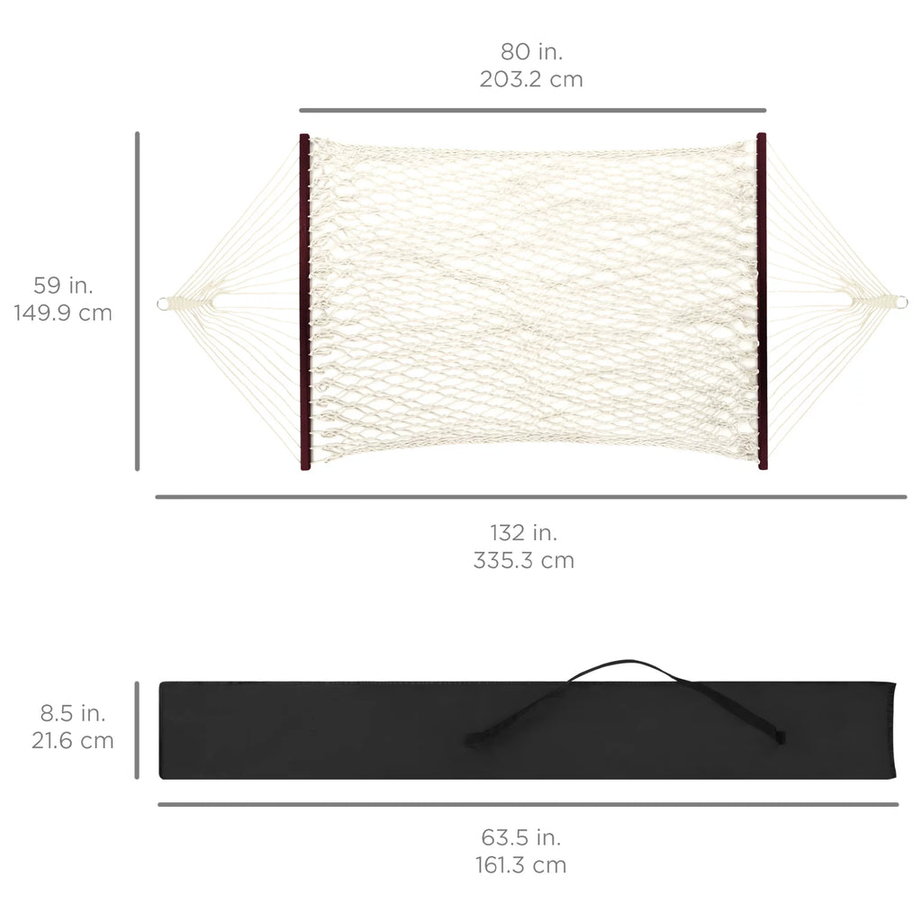 2-Person Woven Cotton Rope Double Hammock with Spreader Bars V2347