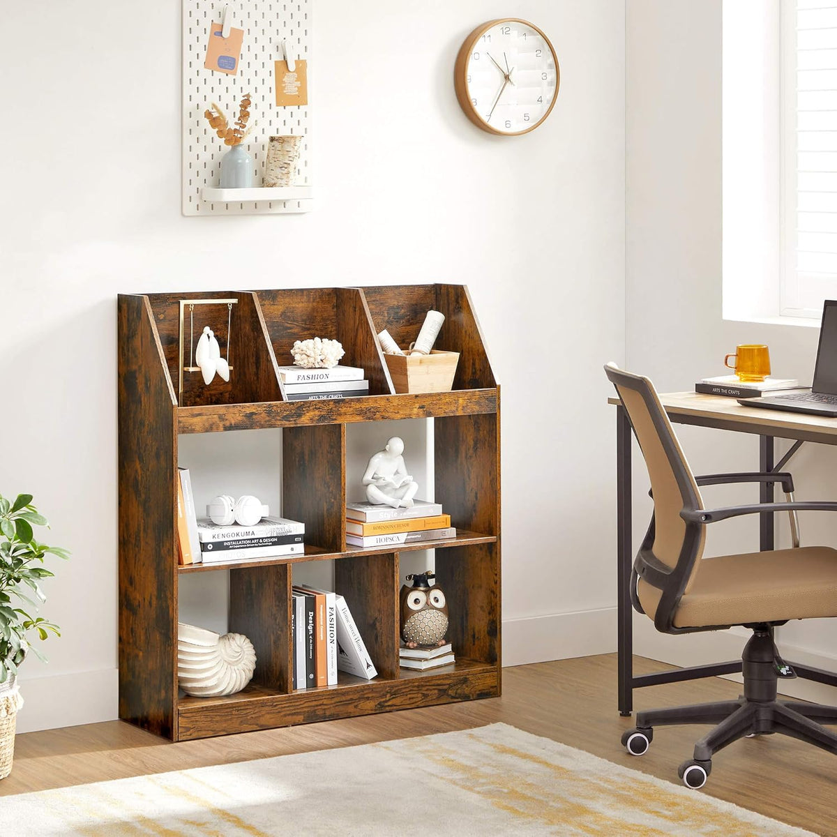 Rustic Brown Bookshelf with Cubbyholes I8732