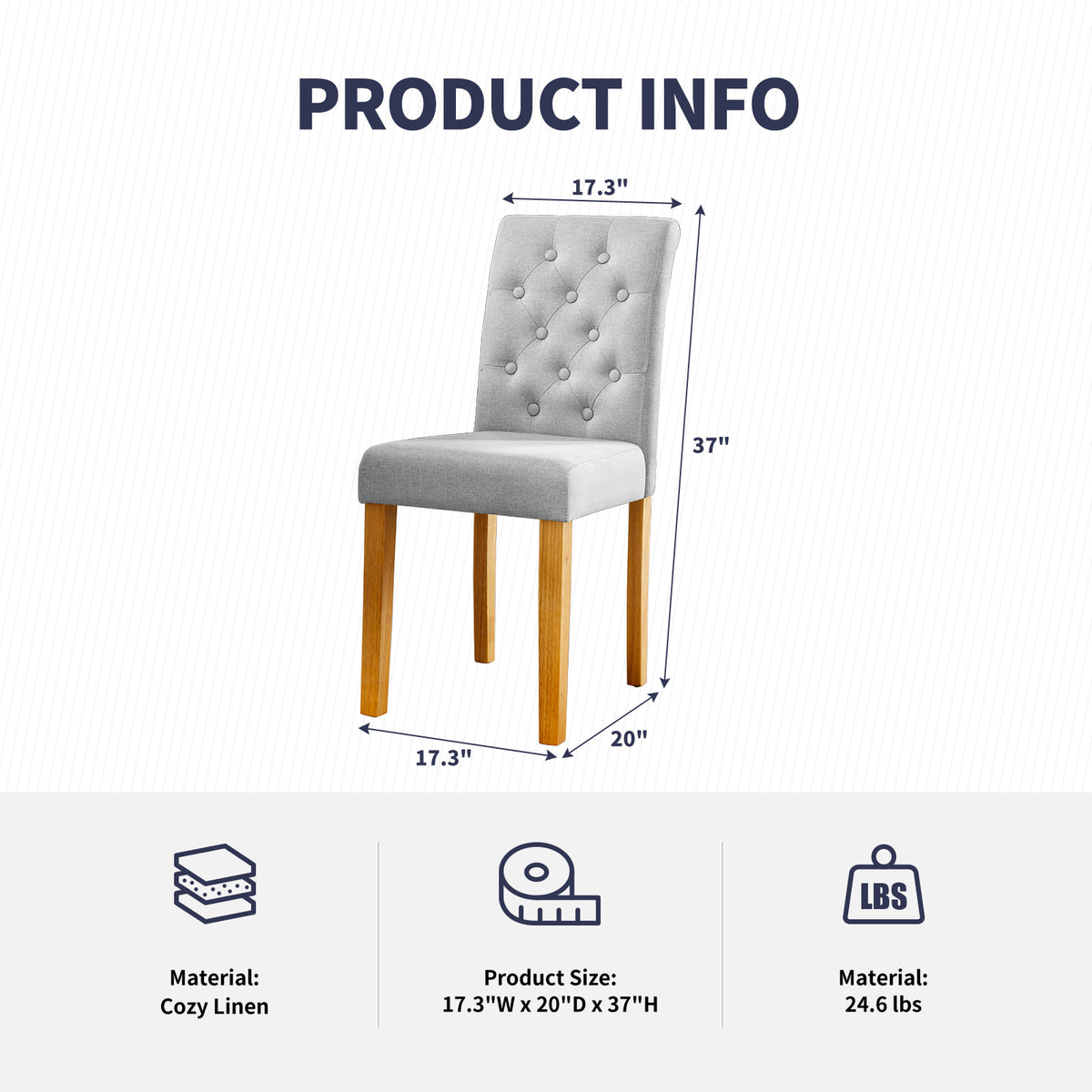 Light Grey Linen Upholstered Dining Chair Set of 4 with Solid Wood Frame T39853