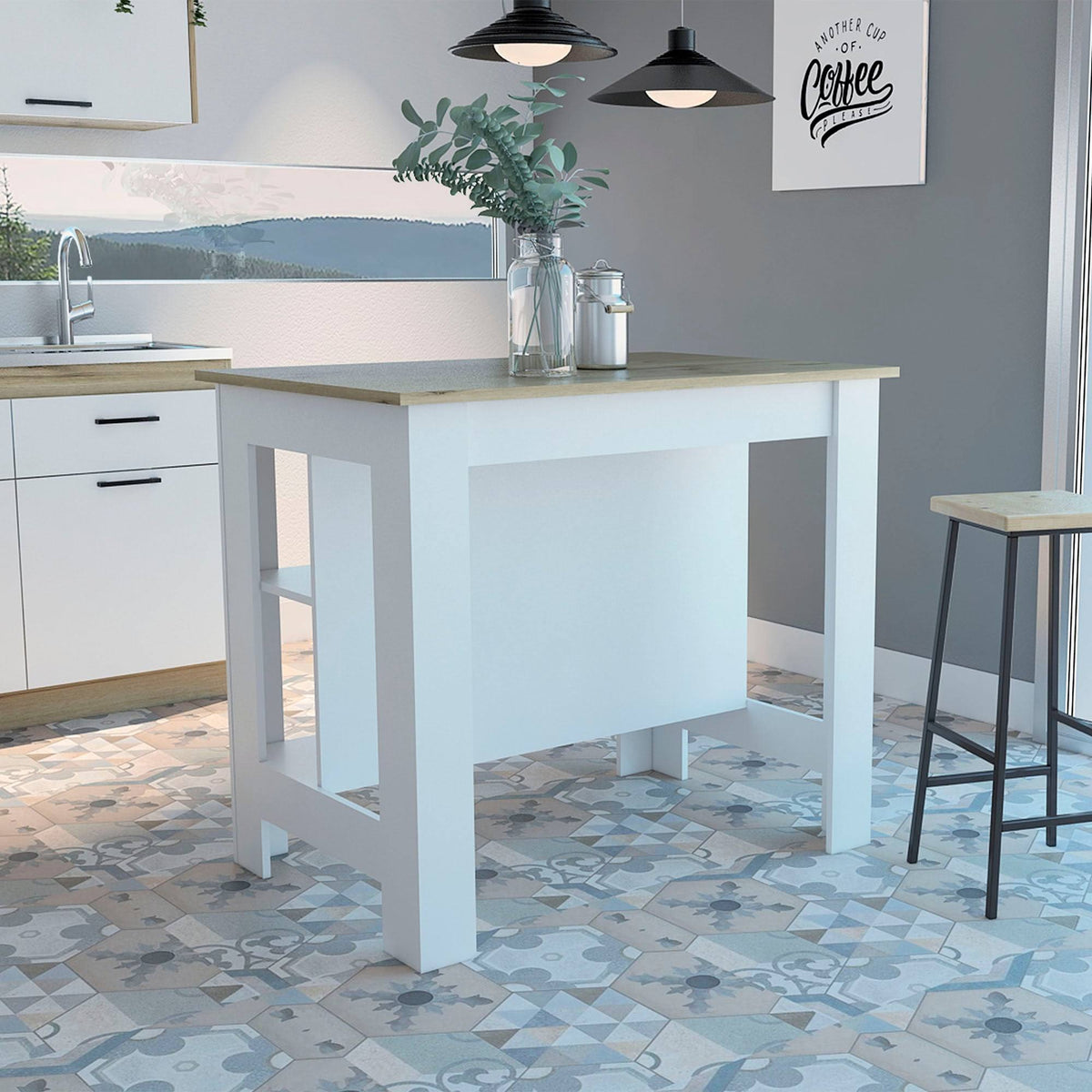 White Light-Oak Kitchen Island Q199163