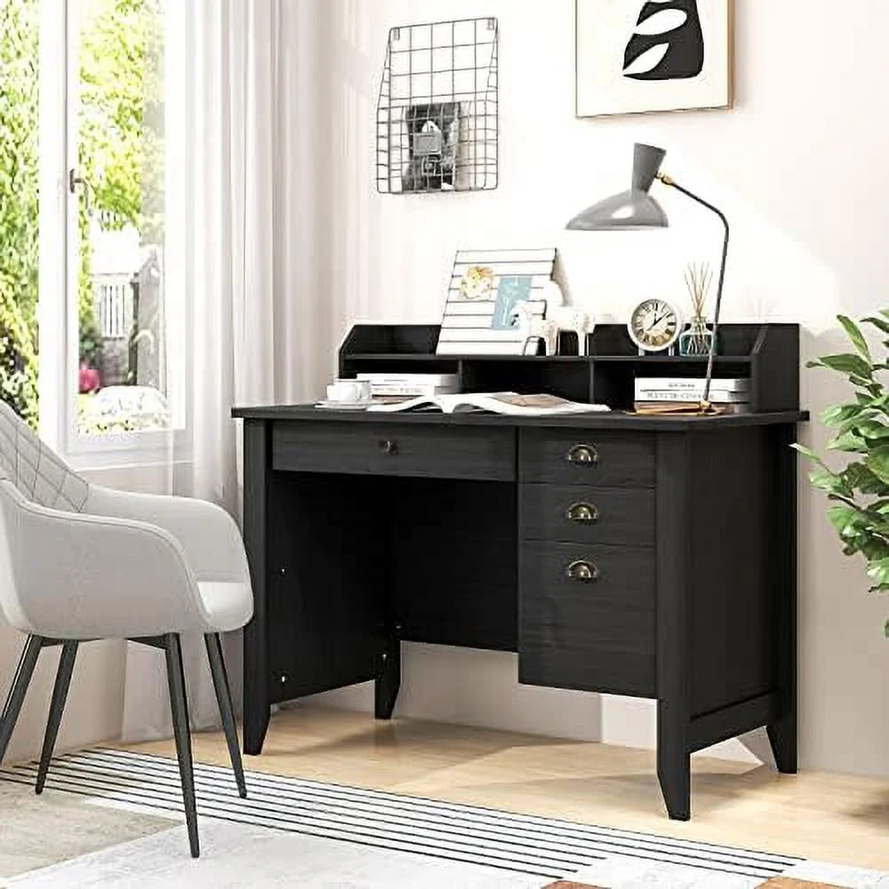 Brown Computer Desk with 4 Drawers and Hutch A8791