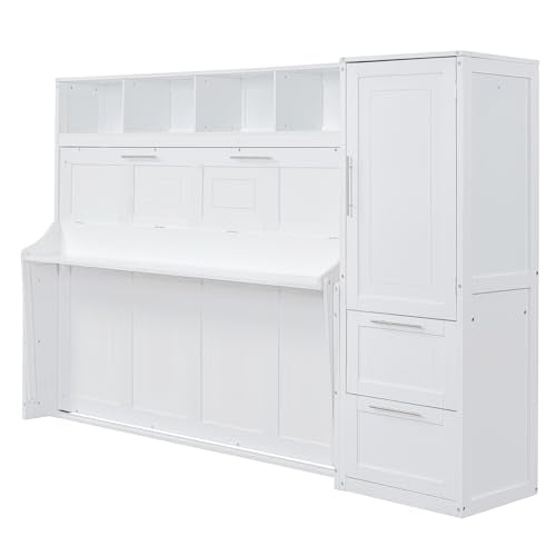 Gray Queen Size Murphy Bed Wall with Closet and Drawers G46923