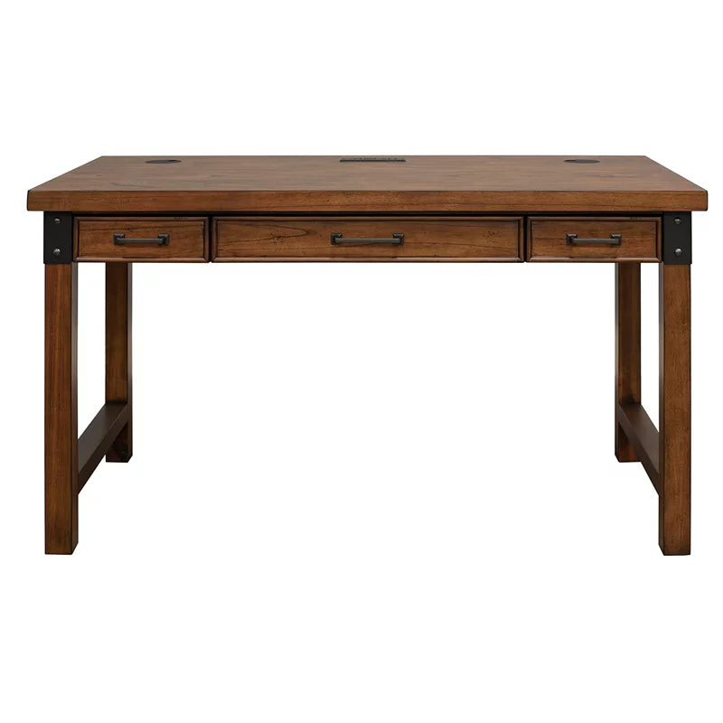 Rustic Wood Writing Desk with Power Center Brown R8395