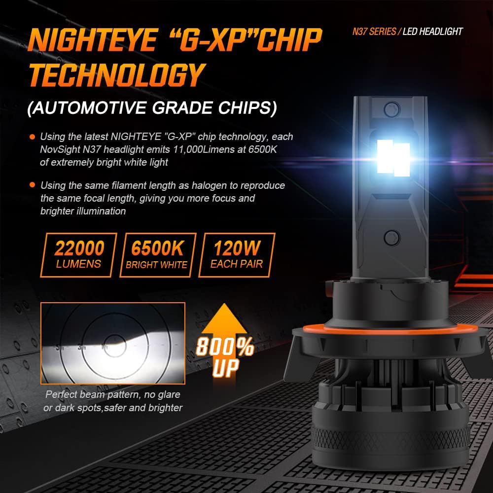 H13 9008 LED Headlight Bulbs, 22000LM 120W, 6500K Cool White IP68 Waterproof, Pack of 2 D998059