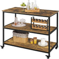 3-Tier Kitchen Island Rolling Cart with Shelves, Lockable Wheels, Rustic Brown S2132