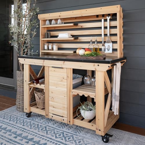 47" Acacia Wood Potting Bench & Serving Bar with Storage Shelf B495