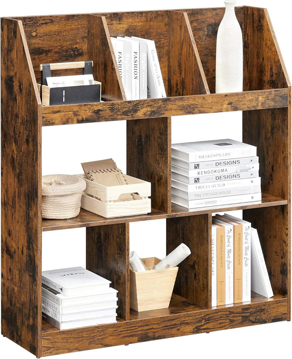 Rustic Brown Bookshelf with Cubbyholes I8732