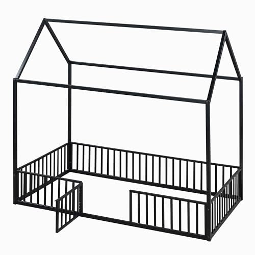 Black Twin Size Metal Floor Bed L3989