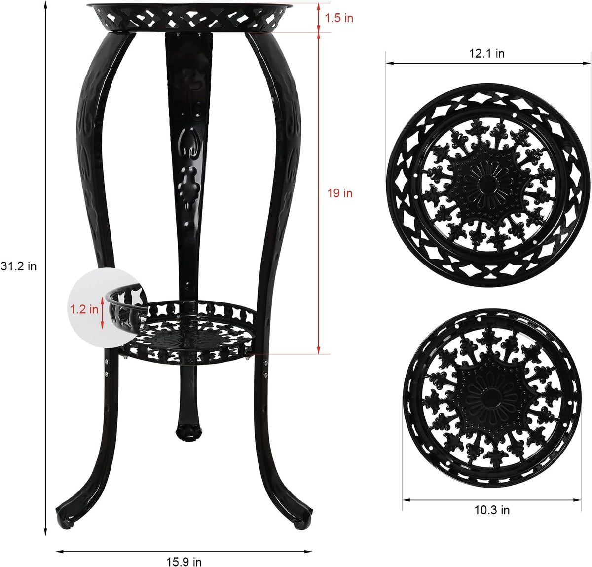 2-Pack Black Metal Plant Stand A1196