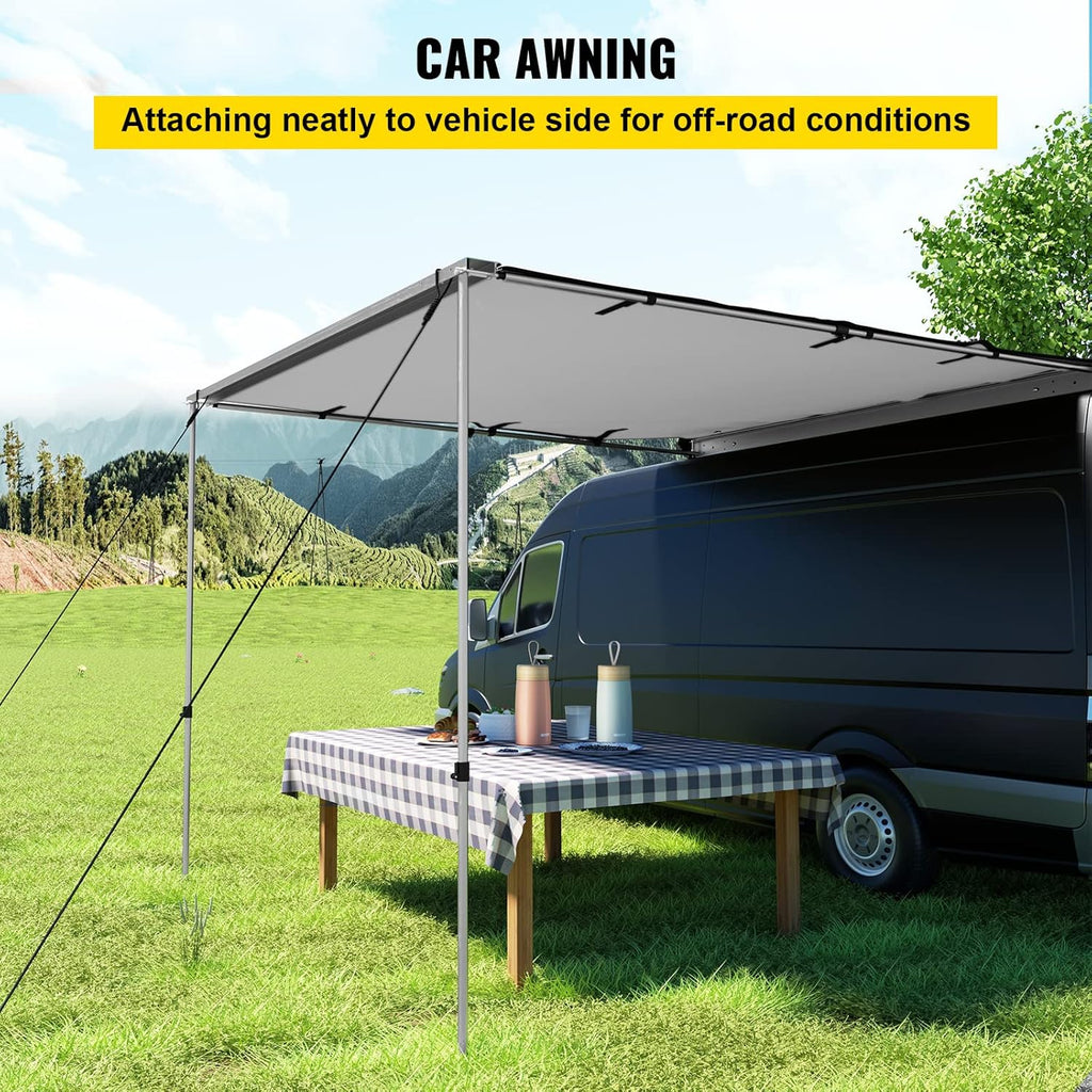 Car Side Awning, 7.6'x8.2', Retractable Waterproof UV50+ with Carry Bag, Grey M50724