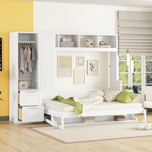 Gray Queen Size Murphy Bed Wall with Closet and Drawers G46923
