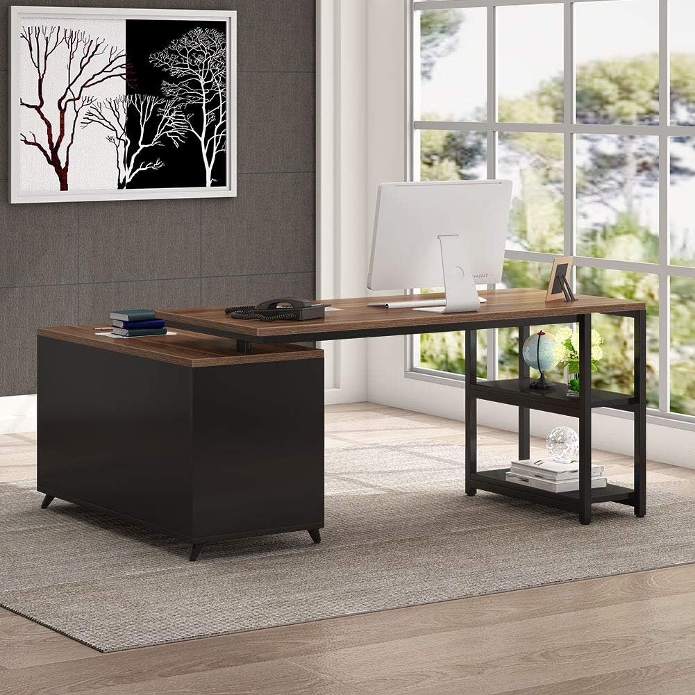 55 Inch L-Shaped Computer Desk with Drawers H35823