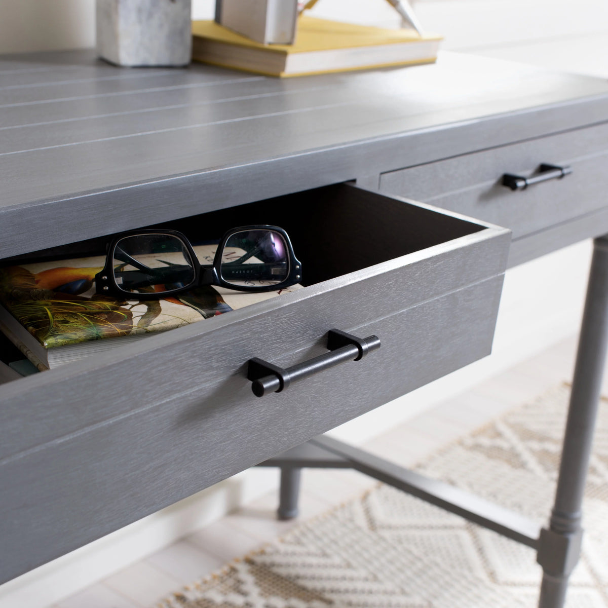 White Washed Grey 2-Drawer Writing Desk A34406
