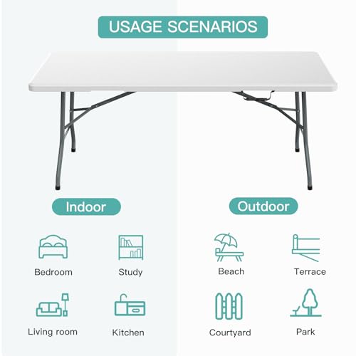 White 4 ft Portable Folding Table with Carrying Handle N46881