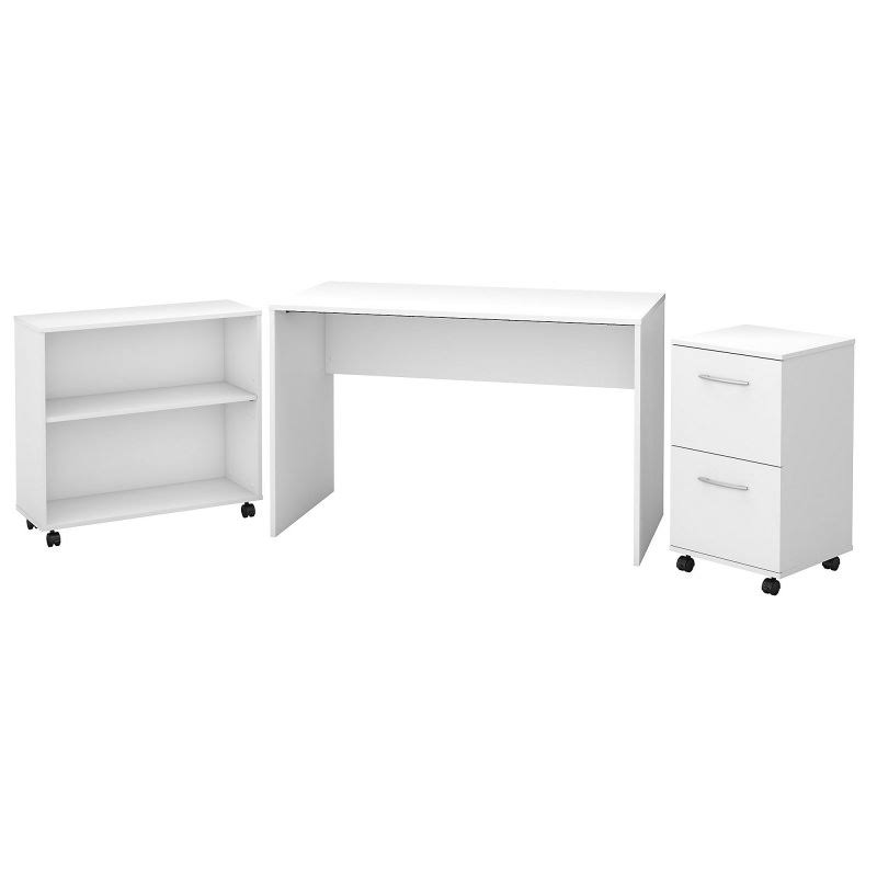 Washed Gray Small Desk with Mobile File Cabinet and Bookcase A316