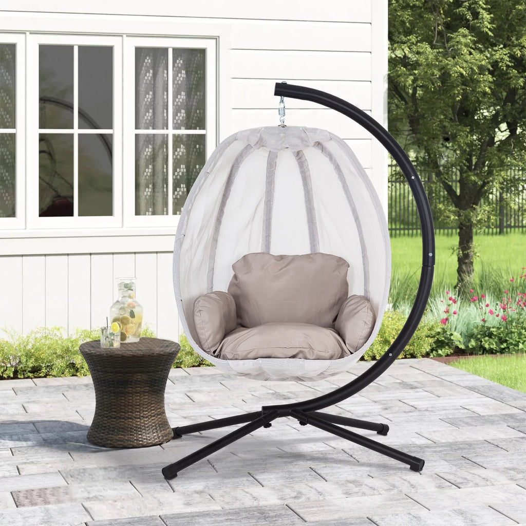 Egg Chair with Metal Stand and Cushion, 400LBS Capacity, Gray L8445
