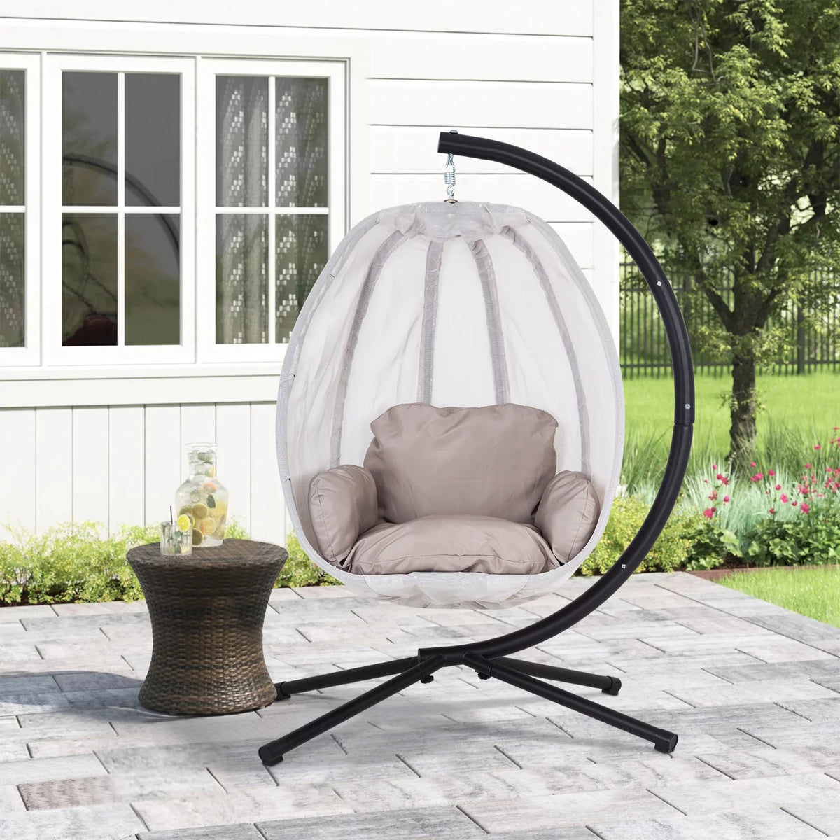 Egg Chair with Metal Stand and Cushion, 400LBS Capacity, Gray L8445