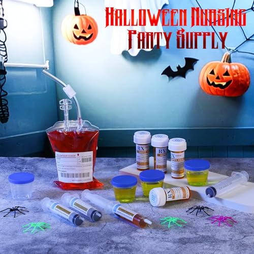 84 Pcs Halloween Party Supplies Empty Pill Bottle Blood Bag Specimen Cup Urine Sample Jar 20 ml Plastic Syringe with Sticky Label Z827