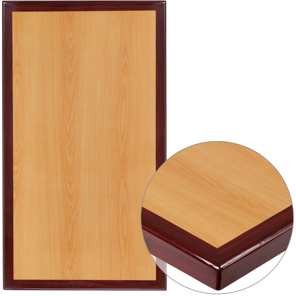30" x 42" Rectangular 2-Tone High-Gloss Cherry Resin Table Top with 2" Thick Mahogany Edge W49345