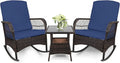 3 Pcs PE Wicker Rocking Bistro Set with Glass Table D260010
