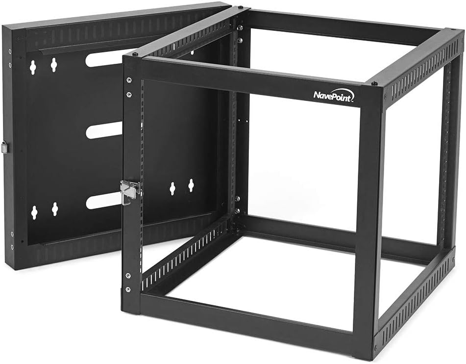 9U Hinged Open Frame Wall-Mount Network Rack, 4-Post 24 Inch Depth J115