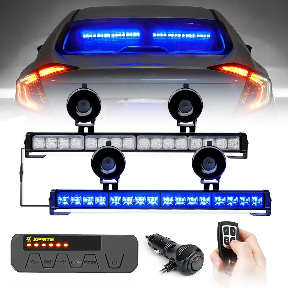 White/Amber LED Emergency Traffic Advisor Strobe Dual Light Bar with Wireless Remote & Control Box, Pack of 2 B4603