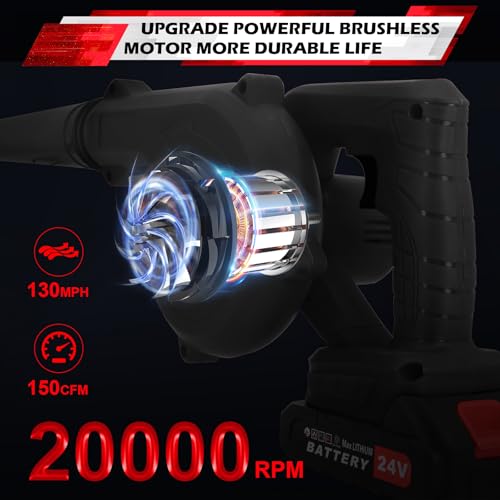 24V Cordless Electric Leaf Blower with 2 Pack Batteries and Charger U12177