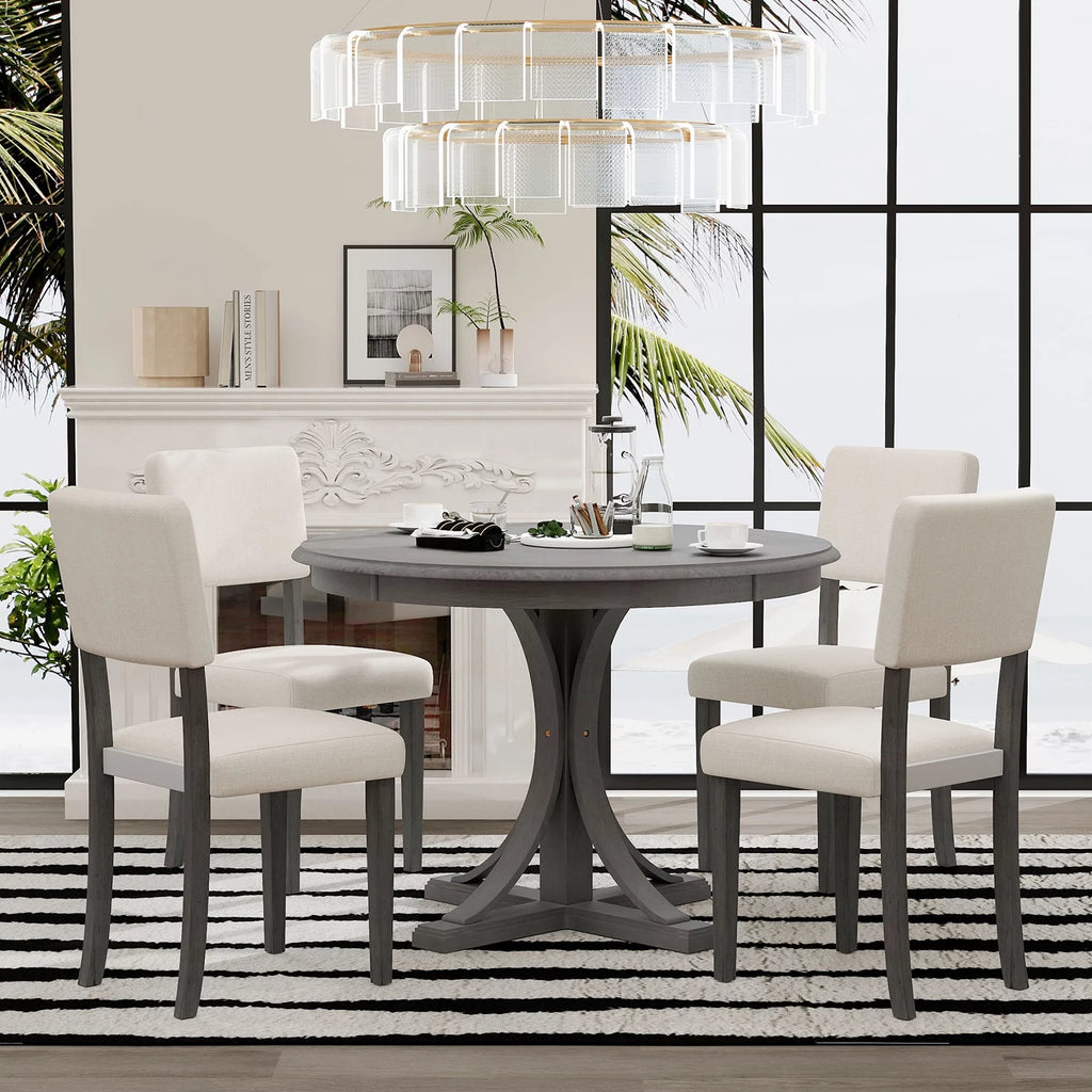 5 Piece Round Dining Table Set with 4 Upholstered Chairs B285