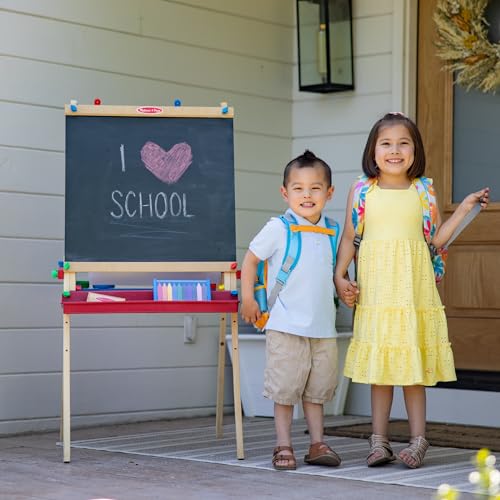 Wooden Double-Sided Art Easel with Dry-Erase Board, Chalkboard & Paper Roller Y1054