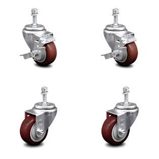 3 inch Maroon Polyurethane Swivel Caster Set C357018
