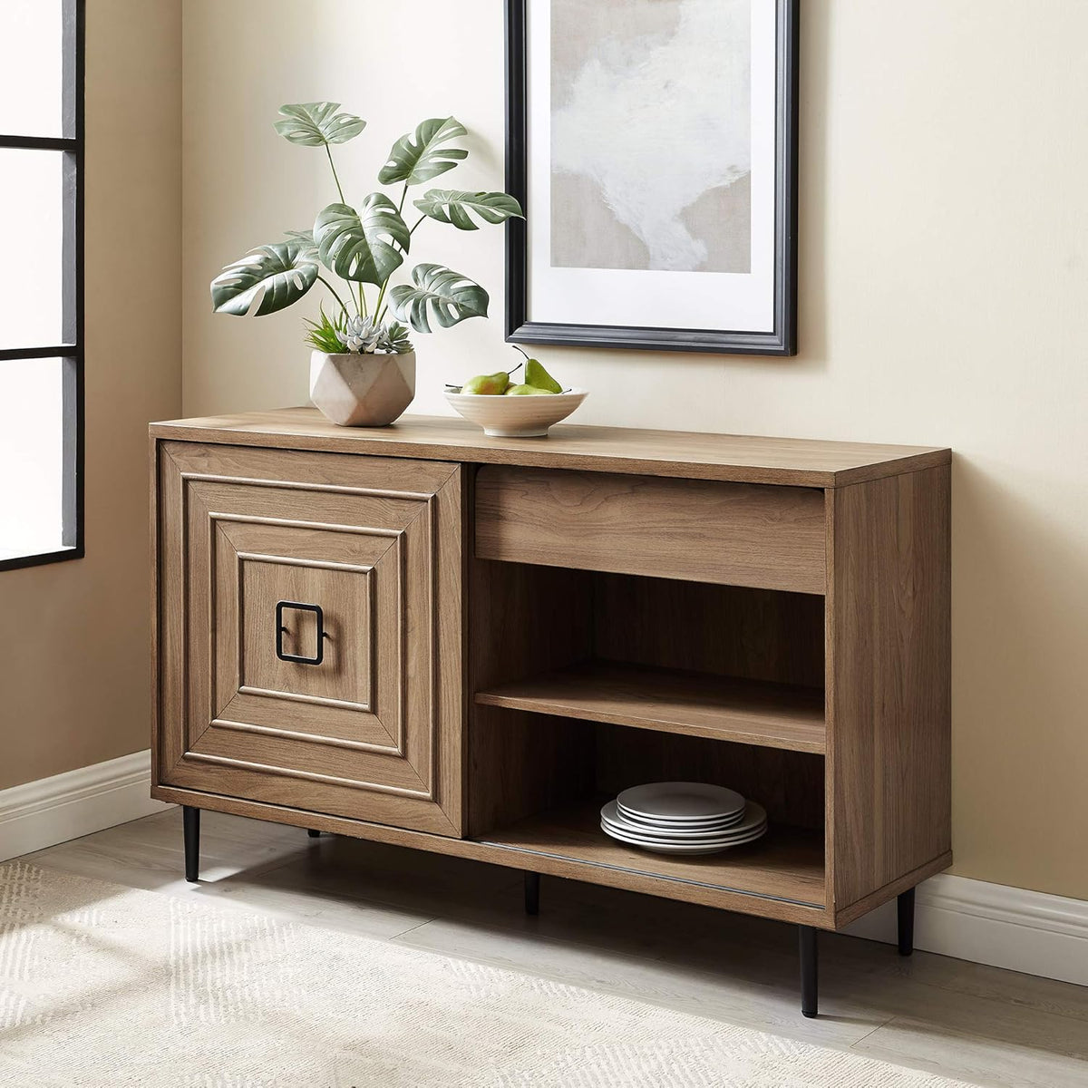 Dark Walnut 52 Inch Wood Buffet Cabinet E635469