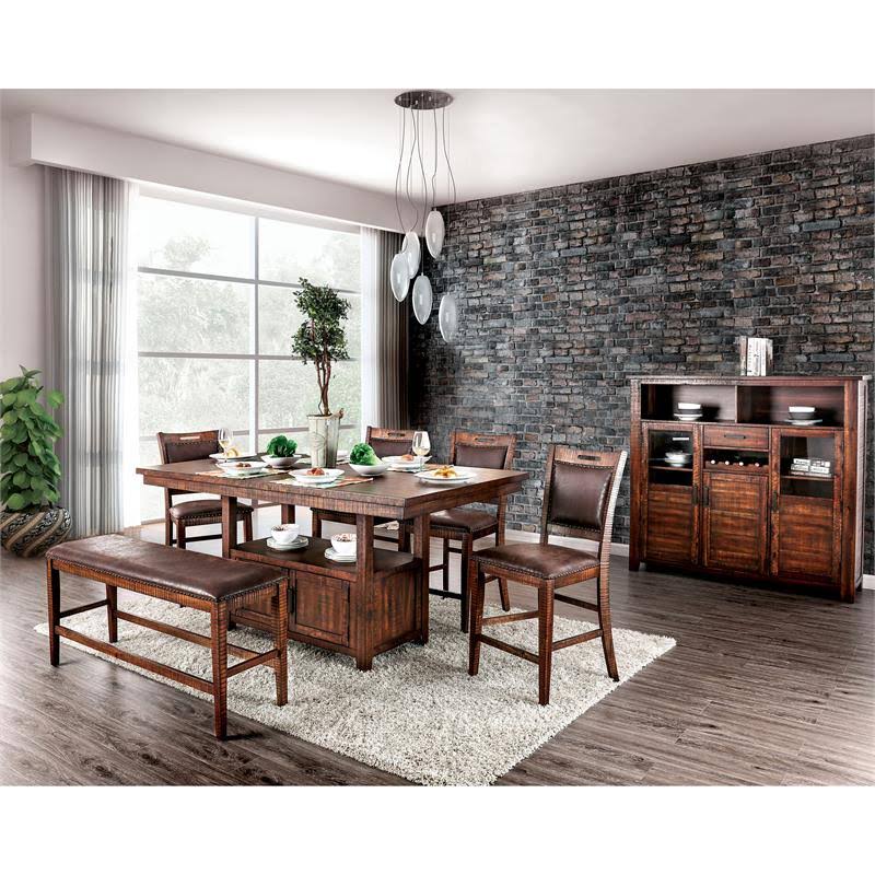Solid Wood Counter Height Bench in Dark Oak I5519