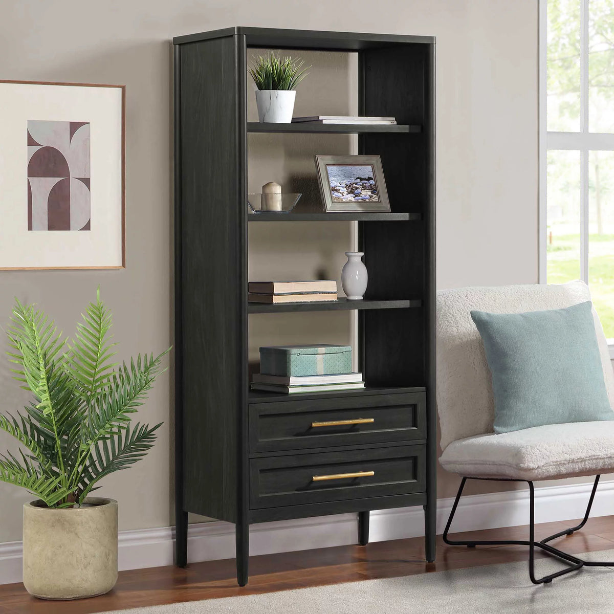4-Shelf Bookcase with Storage Drawers N760