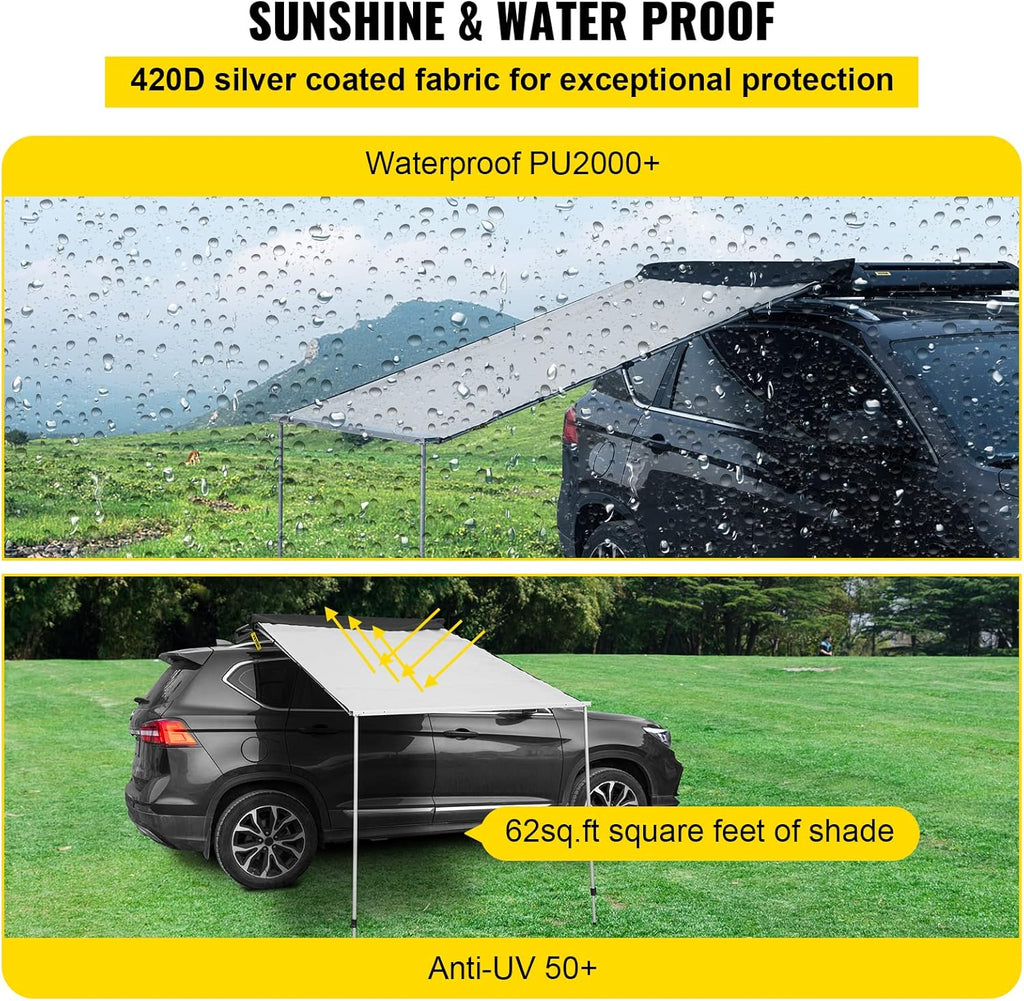 Car Side Awning, 7.6'x8.2', Retractable Waterproof UV50+ with Carry Bag, Grey M50724
