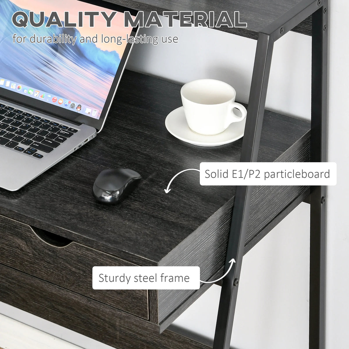 Grey Computer Desk with Drawer and Storage Shelves U305