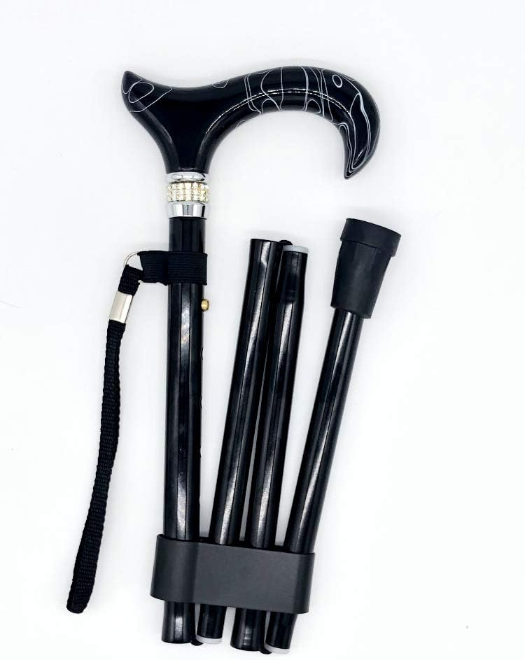 Black Folding Adjustable Height Cane with Aluminum Shaft A852889
